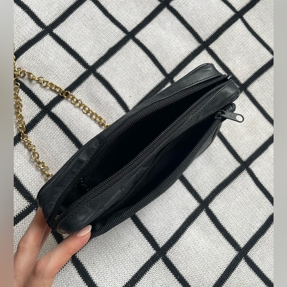 Black Leather Purse with Gold Chain Strap - Picture 3 of 5